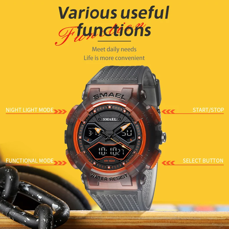 SMAEL Brand Men Watches Digital Watch 2025 LED Sport Watches Men's Wristwatches Student new Waterproof Dual Time Watches LED Clock Male