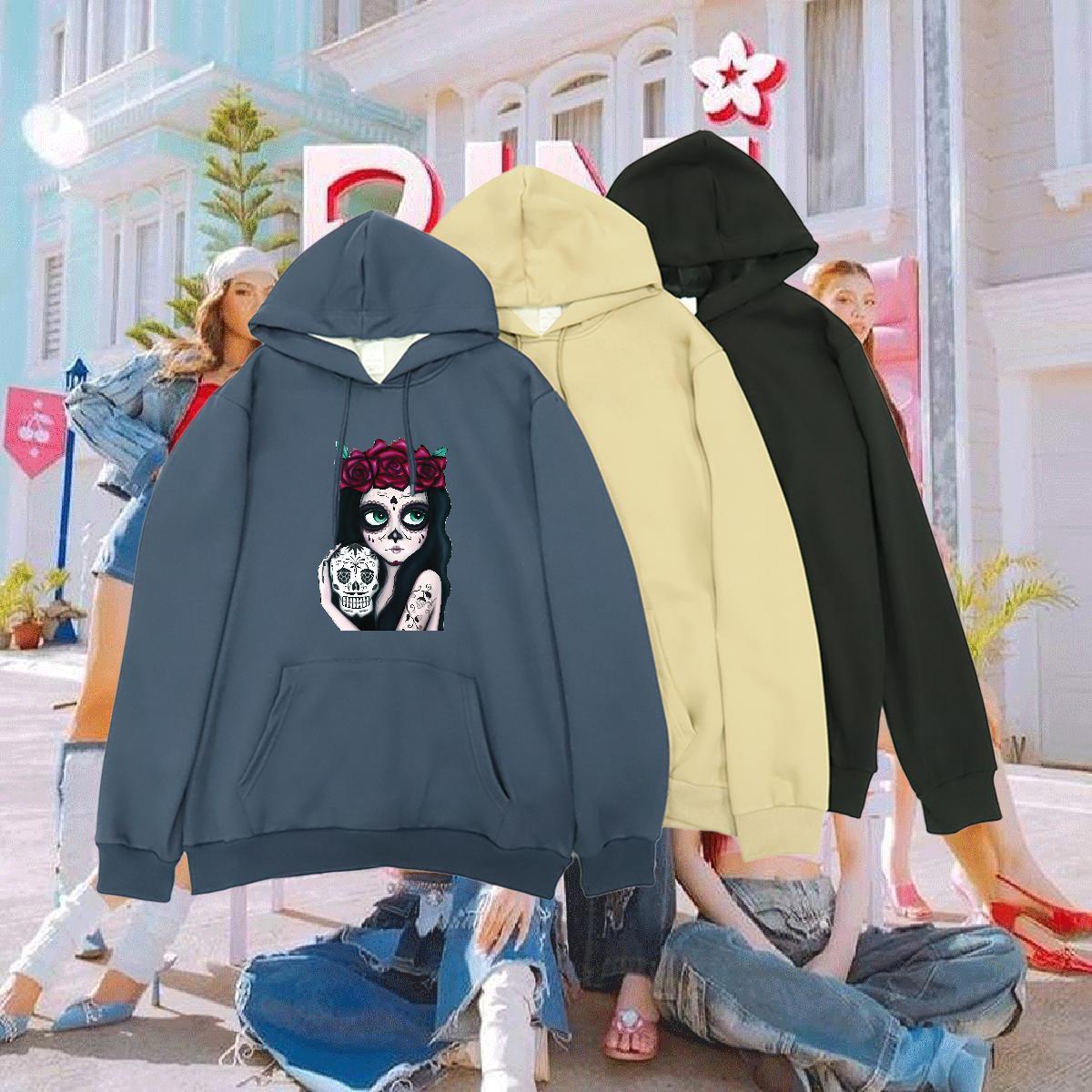 DIY Womens Hoodie Skull Nice Women Hoodie Wear Breathable Soft Y2K Tech Fleece