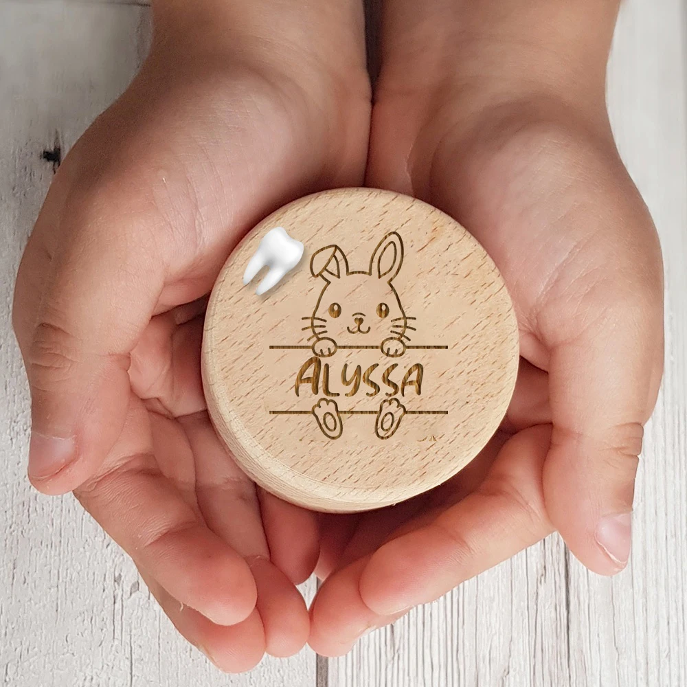 Personalised new Baby First 2025 Tooth Wooden Boxes Milk Teeth Storage Collect Teeth Umbilical Save Animal with Name Keepsake Box Gifts