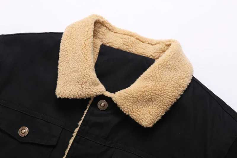 New Winter Mens Bomber Jacket High Quality Plush Thick Wool Cargo Jacket Collar Button Thick Warm Jacket Mens Jacket 5XL W241102