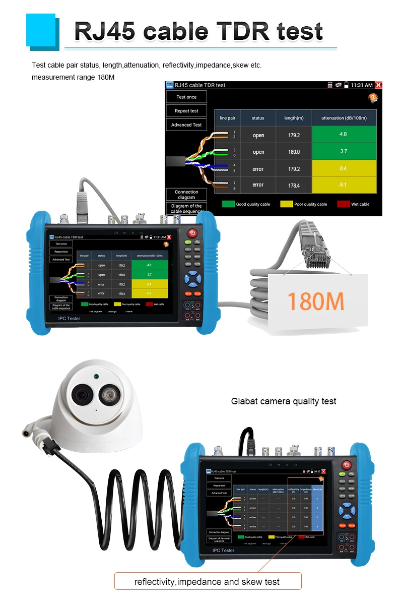 7 inch 4K IP Camera Tester 8MP CCTV Tester IPC-9800CLMOVTADHS H.265 4K Video Display Tester Monitor PTZ IP camera Tester Battery