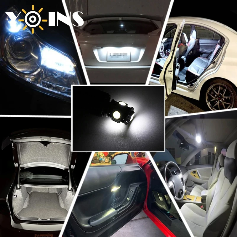 10PCS W5W T10 LED Bulbs Canbus 5050 5SMD 12V 6000K 194 168 LED Car Interior Map new Dome Lights Parking Light Auto 2025 Signal Lamp Warm