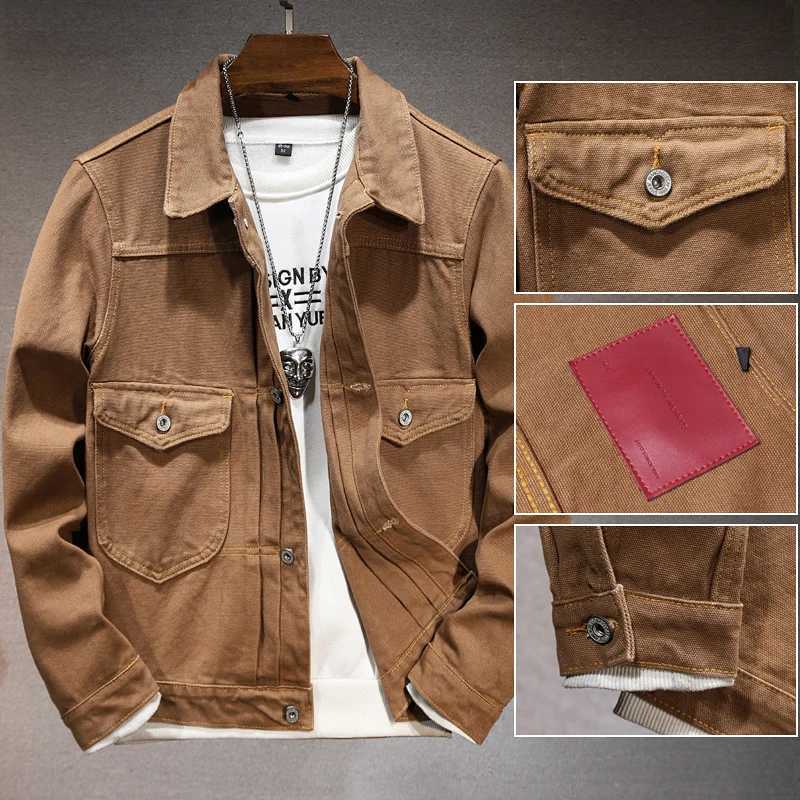 New canvas jacket retro fashion simple version LTI pocket long Slved lapel workwear denim jacket W241102