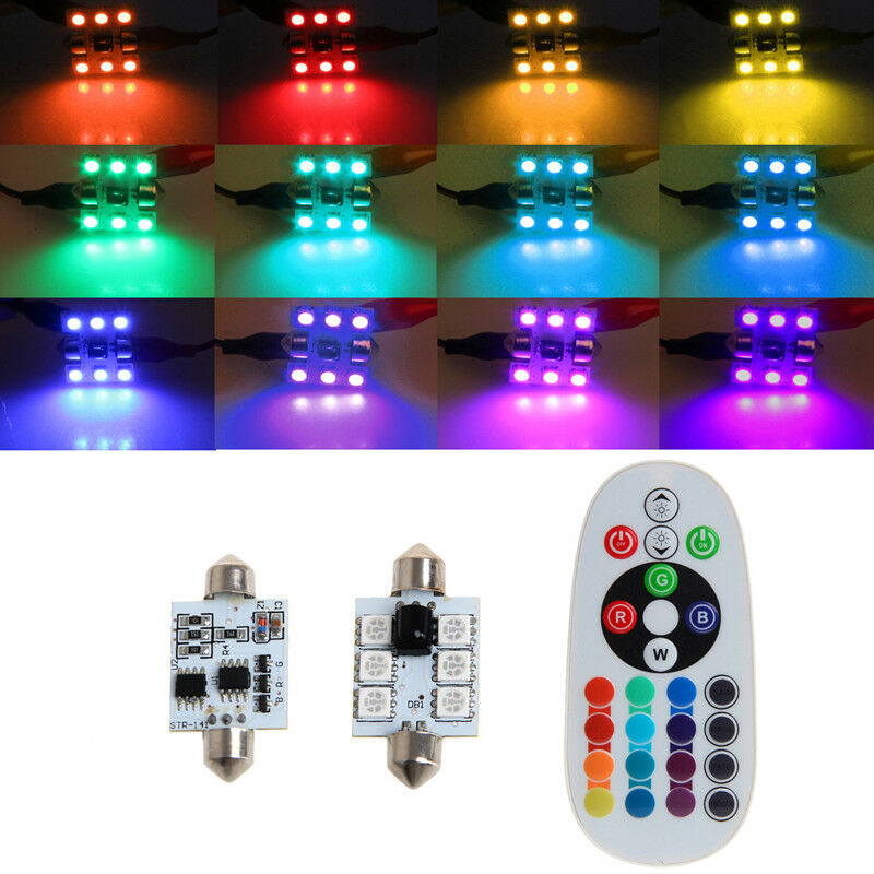 2pcs Car Interior RGBW LED Dome Reading Light RGB 41MM C5W Remote 16Colors Light Bulbs Map Dome Lamp 12V Car Lights Accessories