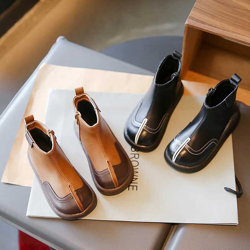 New childrens side zipper short boots autumn fashion casual boys and girls plush warm leather shoes baby snow boots M241102