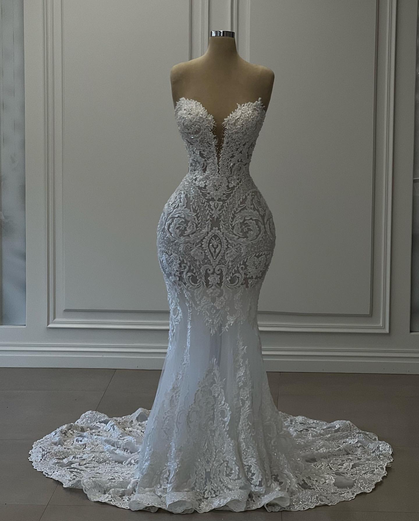 Lace Mermaid Elegant Dress Sweetheart Fulllace Wedding Dresses Bridal Gowns Backless Sweep Train Lacefull Designer Robe De Mariage Es Full 0218