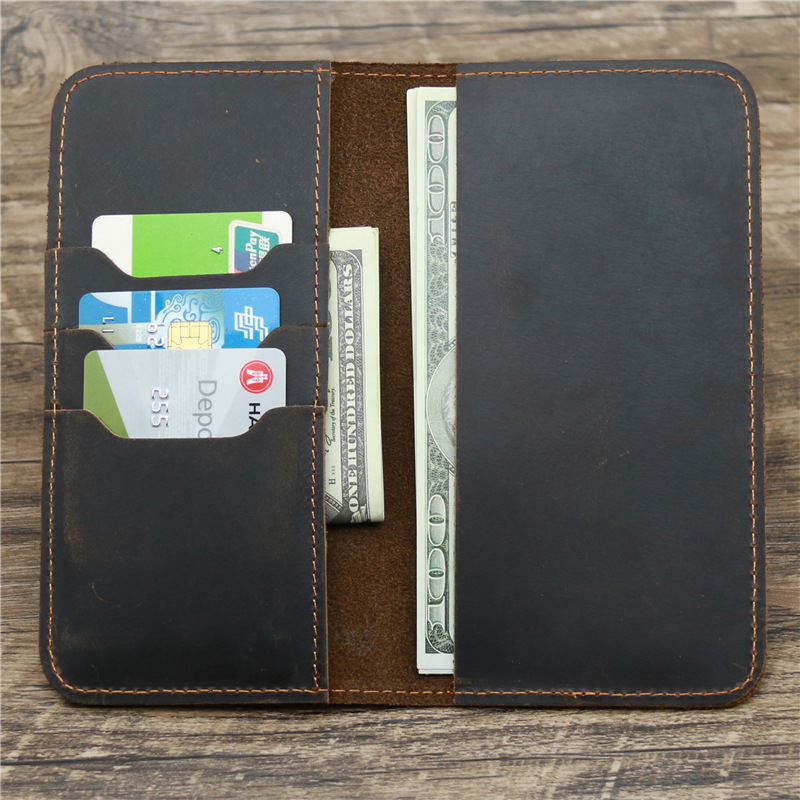 Retro Crazy Horse Leather Men's Long Wallet First Layer Leather Large Capacity Clutch Slim Card Holder Purse Handmade Wallet