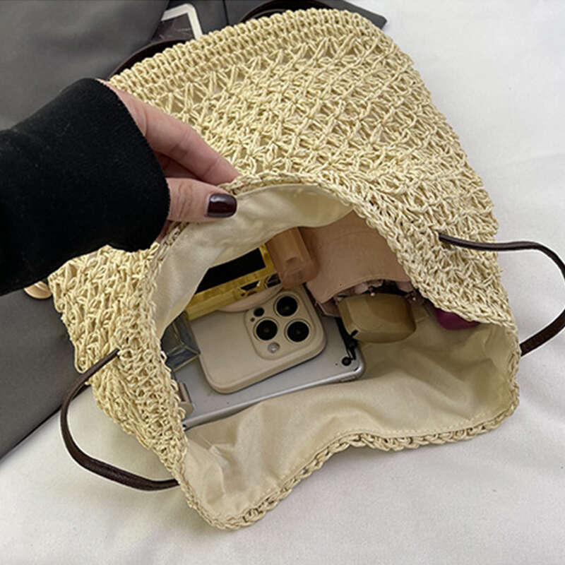 3 Vintage Women's Fashion Shoulder Bag Versatile Straw Woven PU Leather Elegant Designer Backpack 4