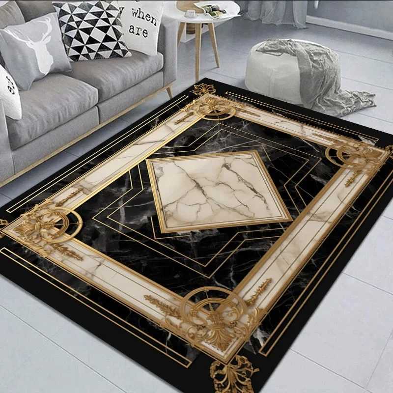 Black Gold Marble Carpet for Living Room Decorations Sofa Table Large Area Rugs Hallway Balcony Long Floor Mat Anti-slip DoormatXJ241101