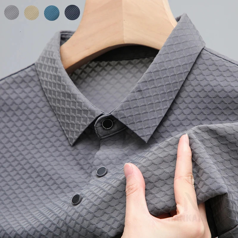 Solid Color Men T-shirt Short Sleeve Polo Shirt Lightweight Business Casual Turn-down Collar Top Mens Fashion Slim Fit Pullover 240326