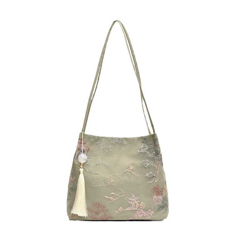 CMM New Chinese and Western Large Capacity Bag for Women New Summer Fashion Embroidered Silk Single Shoulder Tote Bag