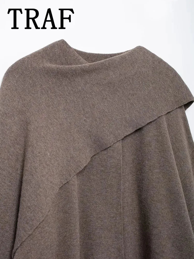 TRAF Cape Style Jackets Woman Autumn Fashion Knitted Cropped for Women Long Sleeve Short Coat Casual Outerwear 241028