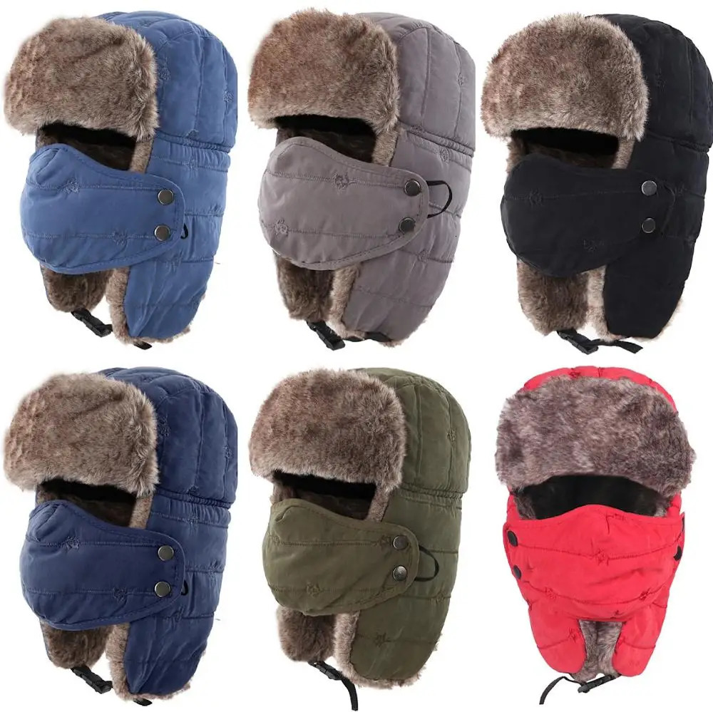 Connectyle Mens Warm Hunting Hat Windproof Winter Russian Hat with Mask Ushanka Hat 241031