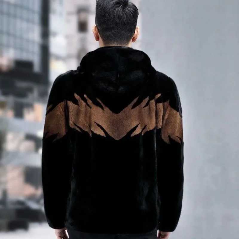 Winter New Men Faux Marten Overcoats Male Fashion Polo Collar Short Large Size Fur Jacket Slim Fit Hooded Thicken Warm OutwearXJ241102