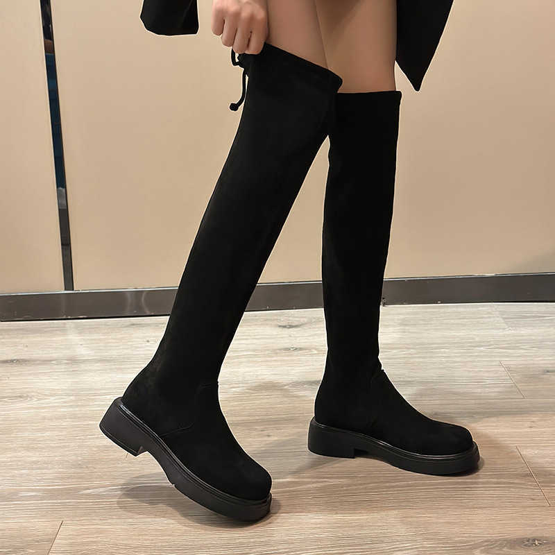 CMM Perranika Long and Slim Leg Long Tube Boots for Women New Korean Version Over the Knee Elastic Boots Suede Boots for Women
