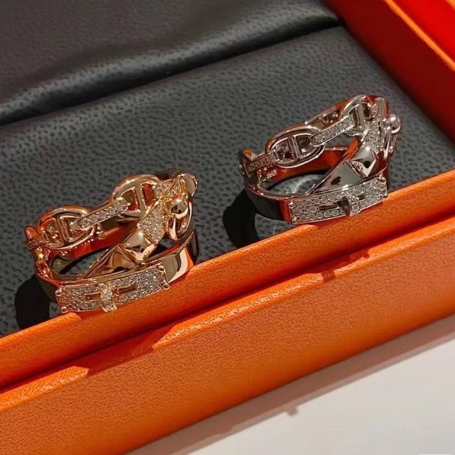 Hollow out designer ring S925 silver ring high quality pig nose rings for women invisible inlaid diamond ring luxury jewelry for women