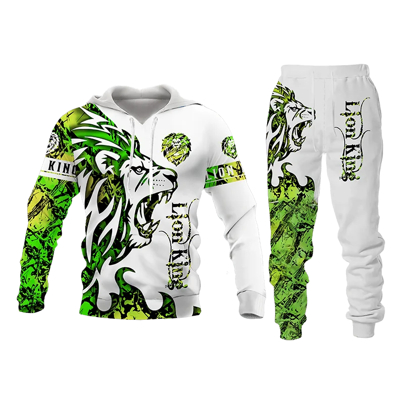 Women 2 Piece Sets Spring Autumn New Y2K 3D Animal Printed Hooded 2025 Sweatshirt+Long Pants Oversized new Hoodies Couple Female Clothing