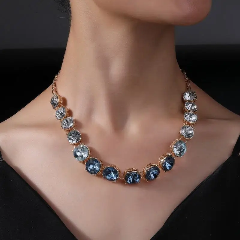 Obega Paved Crystal Cuban Link Chain Necklace for Women Hip 2025 Hop new Iced Out Round Tennis Chain Choker Jewelry pendants