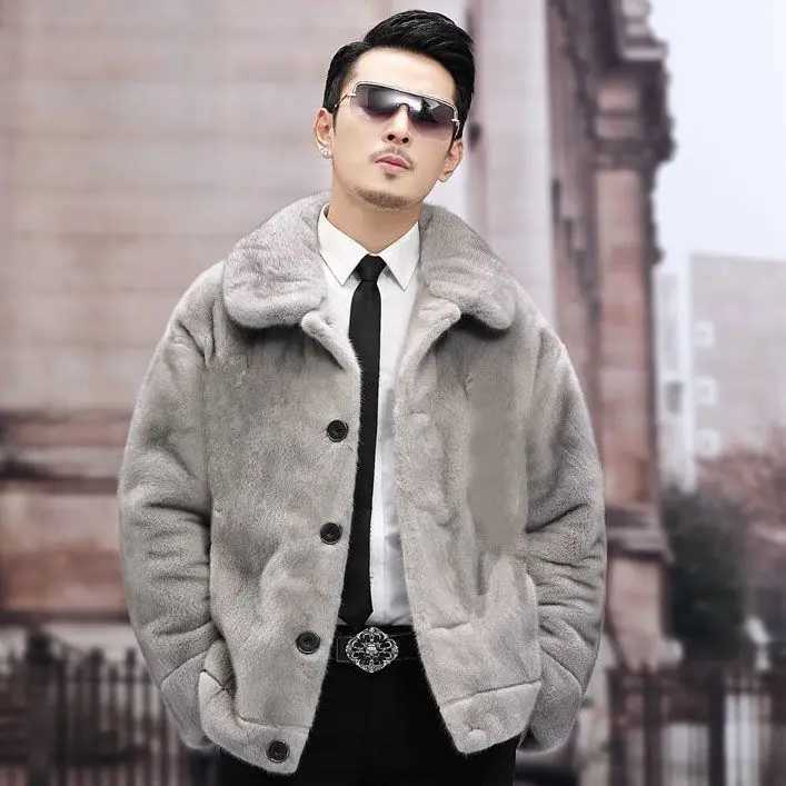 New Winter and Autumn Mens Square Collar Faux Fur Coat Long Sleeve Windbreaker Loose Casual Male Leather Jacket 2022 Z78XJ241102