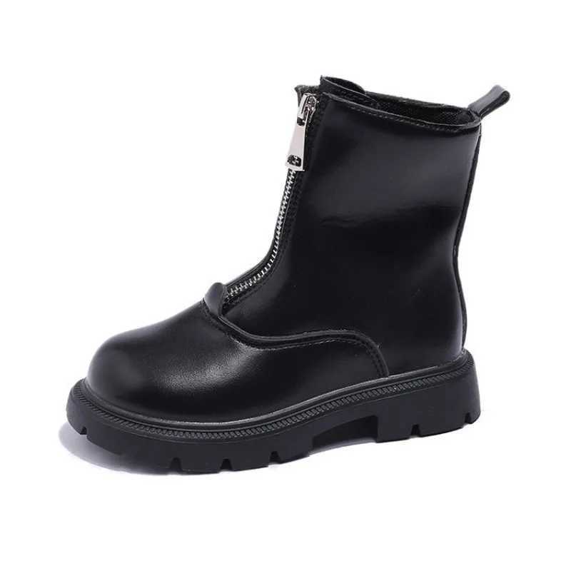 Childrens UK Sle Leather Boots New Autumn Girls Waterproof and Non slip Rubber Outsole Zipper Ankle Boots Girls Fashion Shoes M241102