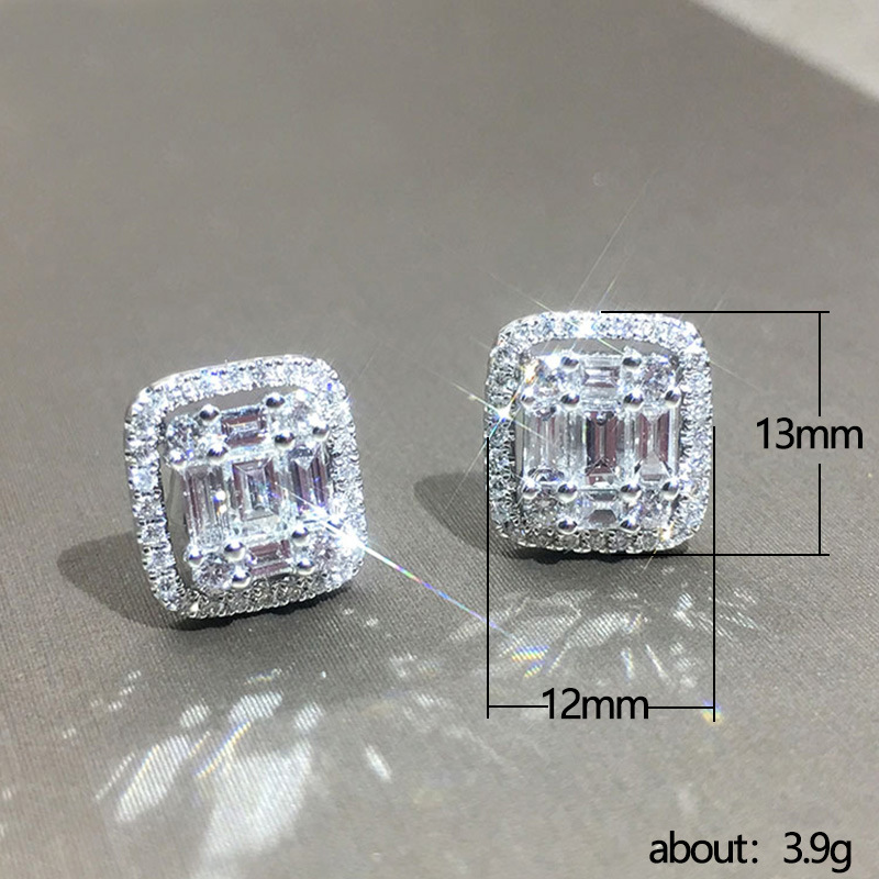 classic Square Zirconia Earrings Fashion Women's 925 Sterling Silver Crystal Earrings Platinum Diamond Princess Earrings Luxury Wedding Jewelry E