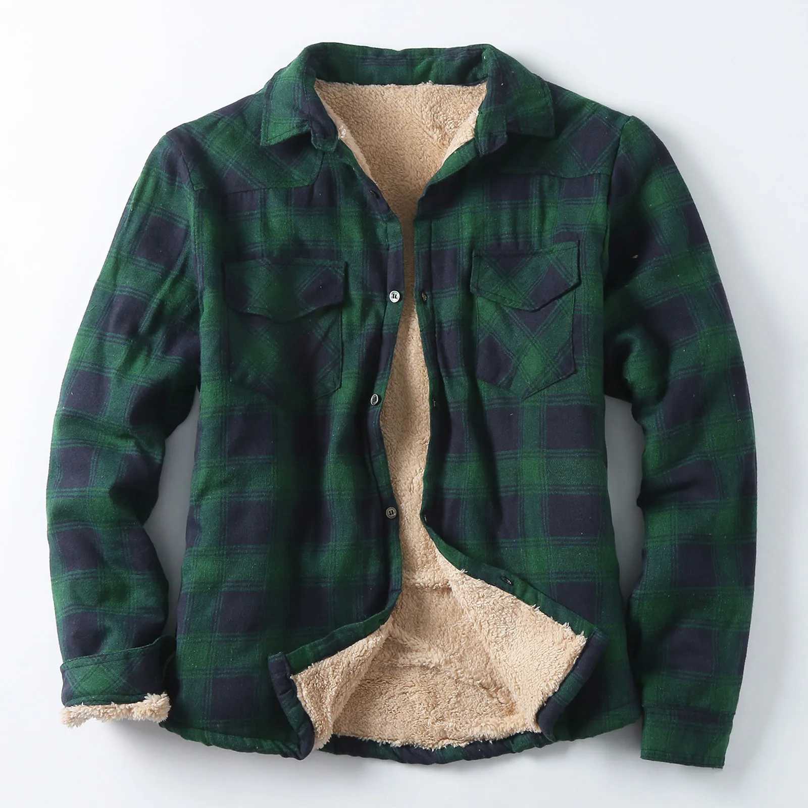 Mens Flce plain flannel jacket button casual cotton winter jacket thick spring work jacket Sherpa jacket W241102