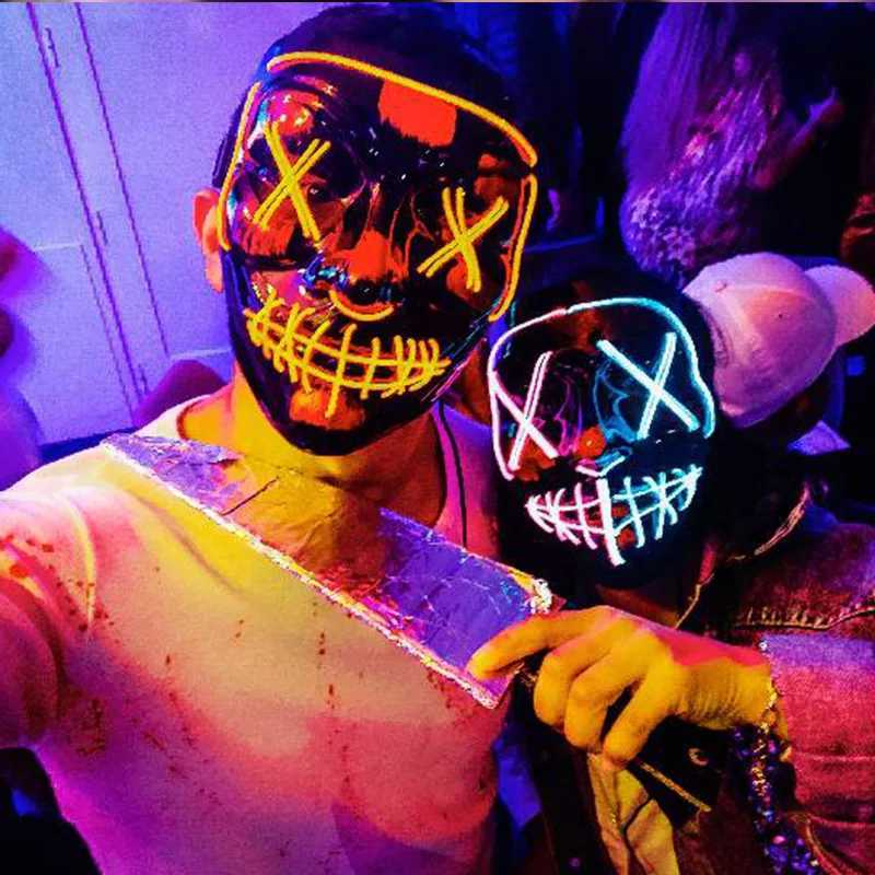 Lanjia Wireless Neon LED Luminous Used For Makeup Halloween Party Adult Children Mask Bar Decoration Horror Prop Y C B