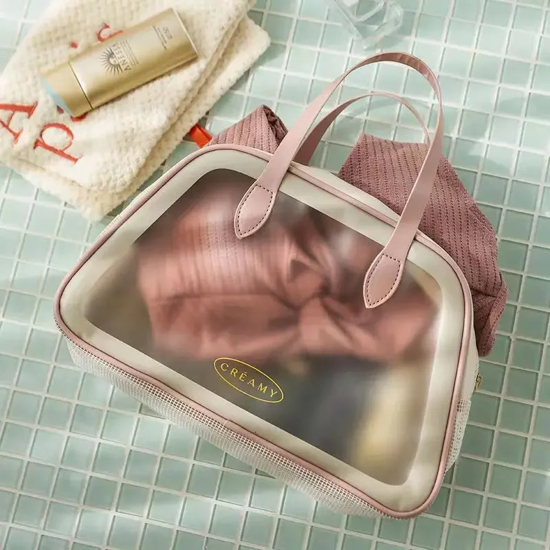 Makeup storage bag large capacity womens makeup bag double-layer transparent waterproof bathroom wash bag simple daily makeup bag 241031