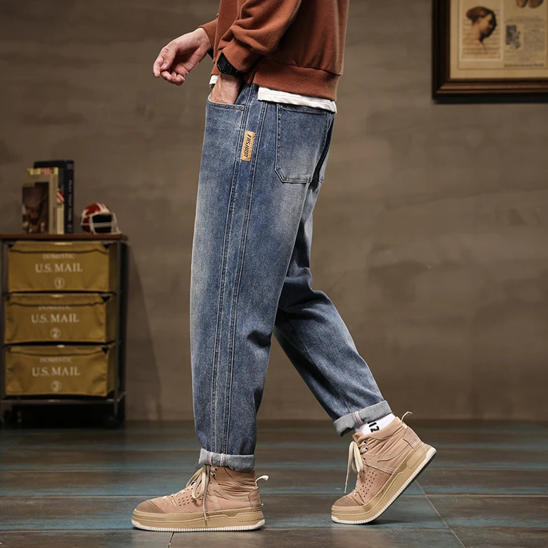 Men Blue Loose Tapered Trouser High Quality Wide Leg Harem Jeans Male Clothes Streetwear Leisure Baggy High Street Denim Pants 241024