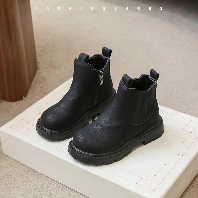 New Autumn/Winter Childrens UK Sled Comfortable Boots Solid Waterproof Zipper Lightweight Leather Ankle Boots M241102