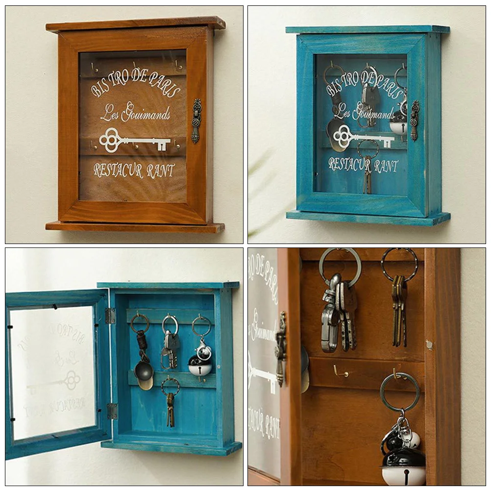 Wall Mount Key Hooks Blue Home Decor Wall- Mounted Box Lip Gloss Holder Keychain Key Storage Box Entrance Door Entry Door Box
