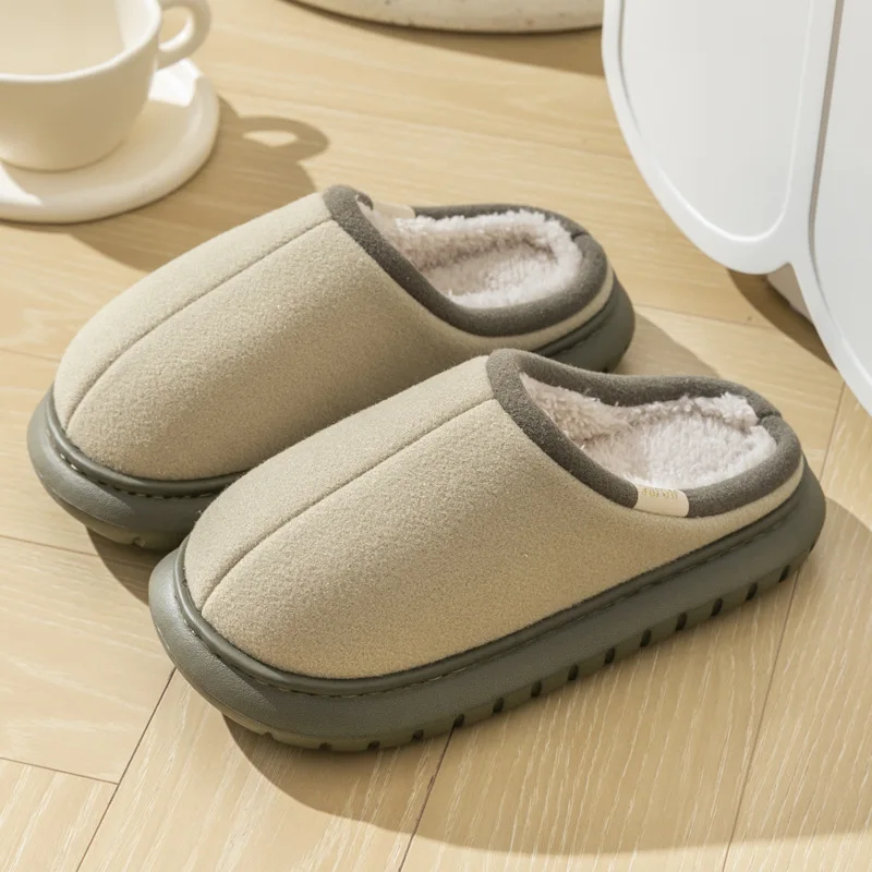 Woman Simple Cotton Thick Soles Anti Slip Plush Insulation Warm Soft Slippers Indoor Bedroom Use Non-Slip Shoe