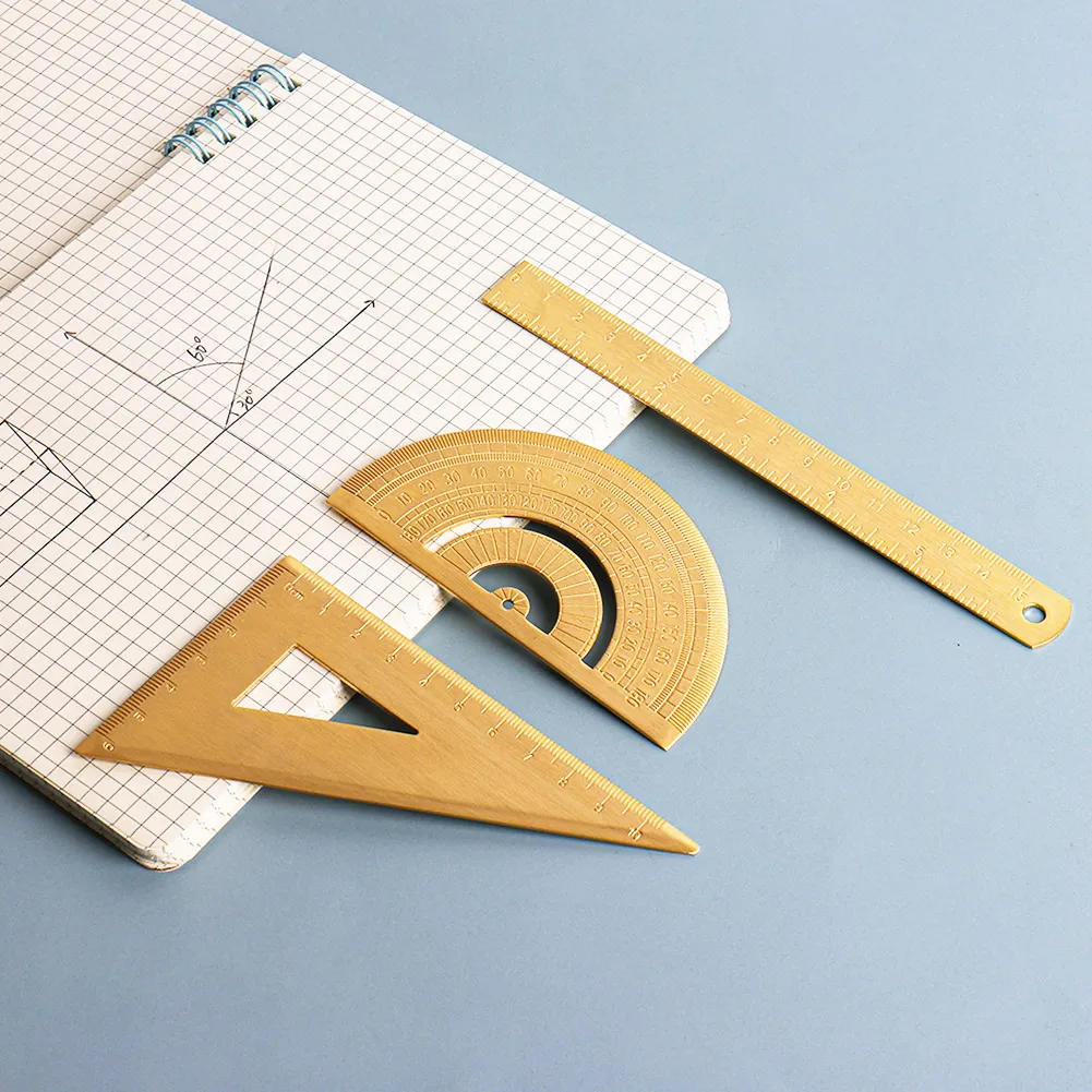 Vintage Brass Straight Ruler for Students Metal Triangle new 2025 Ruler Protractor Measuring Tool Creative Stationery School Supplies