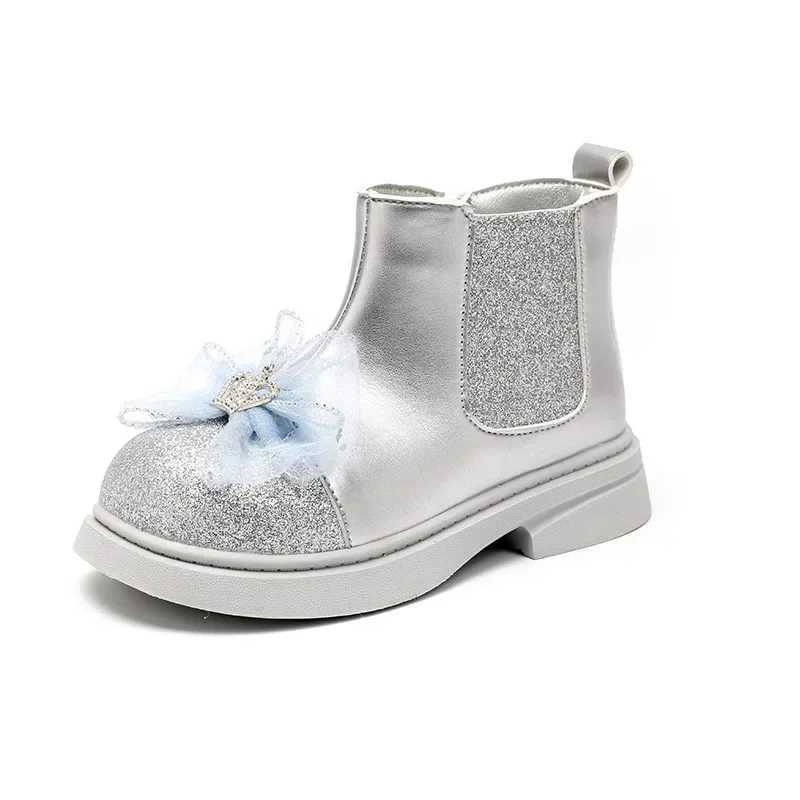 Spring and autumn girl princess boots glitter version childrens fashion boots shoulder glitter children ankle boots thick sole sweet M241102