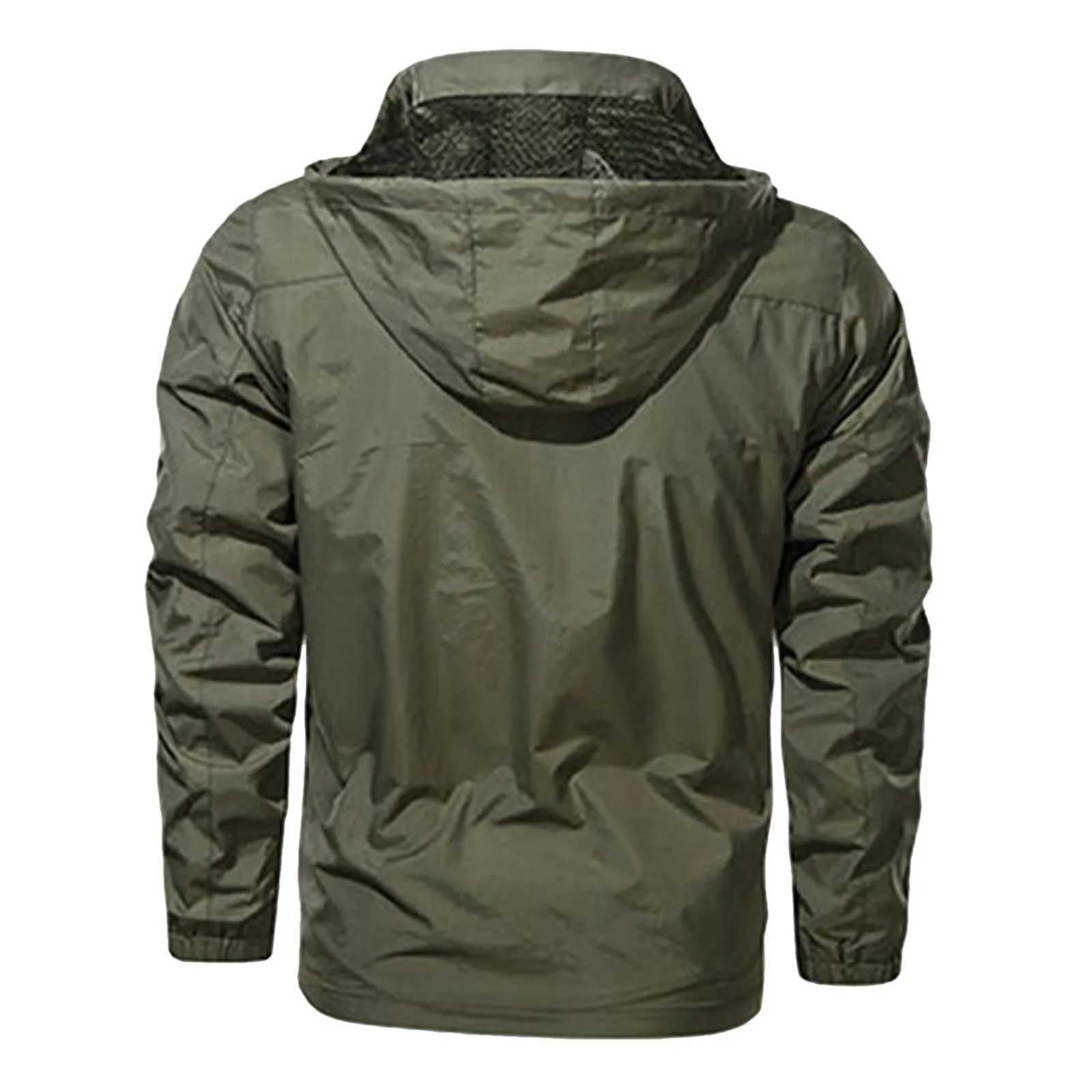 Outdoor mens trench coat hiking windproof waterproof jacket casual solid color lapel LTI pocket cargo jacket W241102