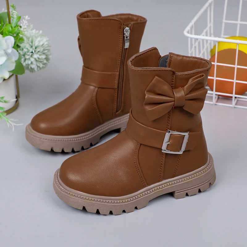 Girls Boots Bow Kids Fashion Buckle Cool Solid Color Toddler Girls Shoes Children Casual Boots Versatile Spring New Simple M241102