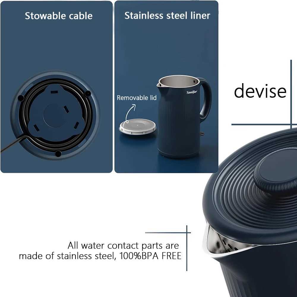 304 stainless steel electric kettle household double wall design 1.7L 1500W cordless frosted house Y241102