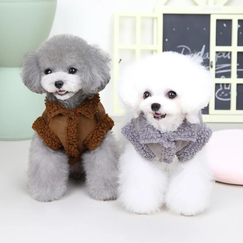 Lamb Fleece Warm Dog Jacket Fur Collar Fleece Dog Vest Clothes for Small Dogs Chihuahua Yorkie Coat Jacket Pug Costume Chien