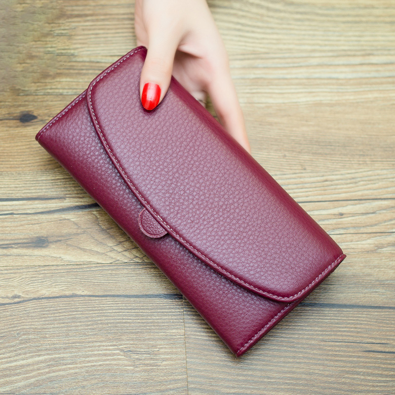 New Long Women Wallets Real Leather Purse Simple Luxury Envelope Wallet Clutch Female Excellent Cowhide Billfold Birthday Gift