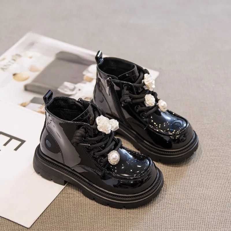 French platform childrens boots winter Pu girls leather boots medium-sized ankle boots fashionable princess boots black short boots childrens shoes Bo