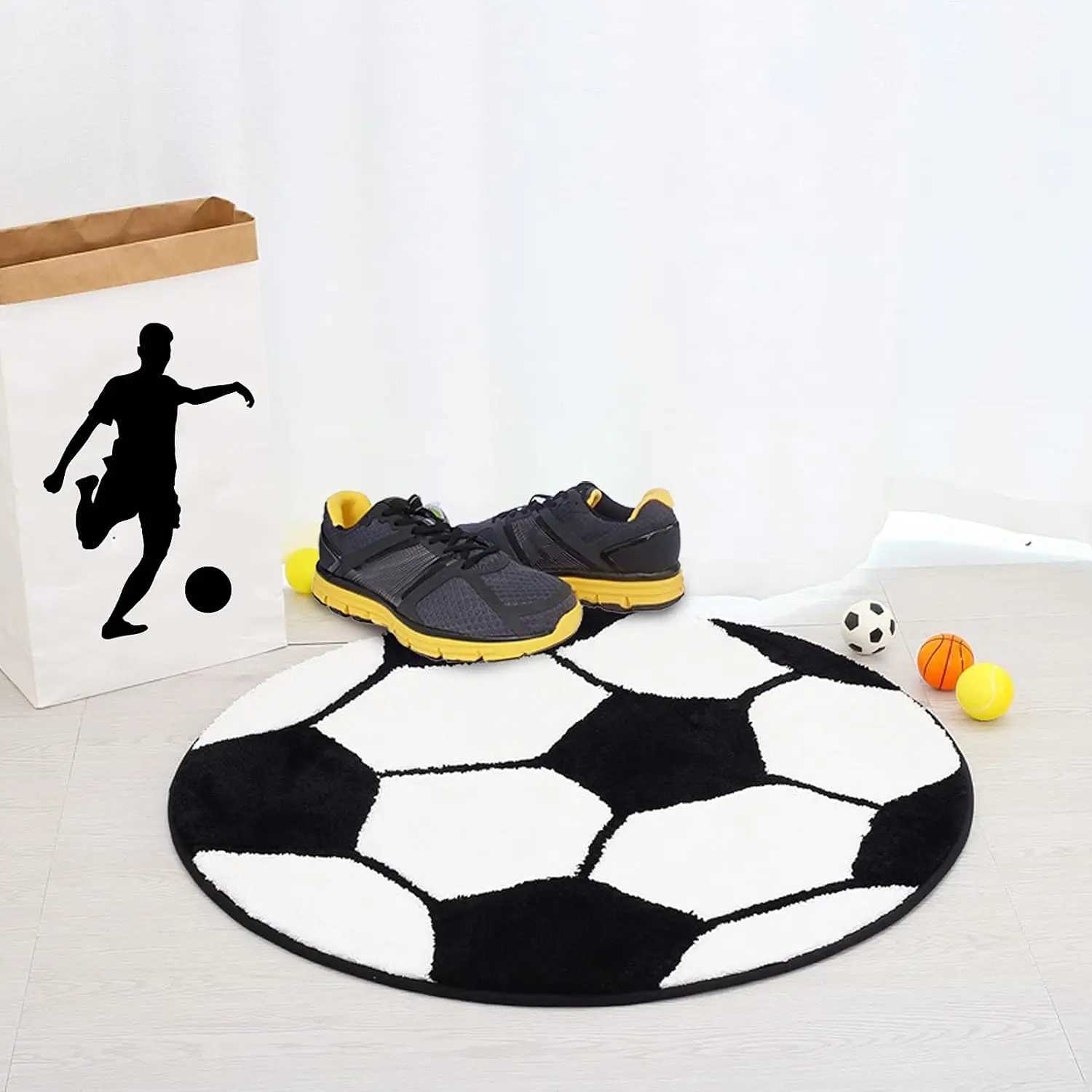 Soccer Rug Soft and Comfy Sports Themed Round Area Rugs Bedroom Living Room Carpet Soccer Themed Room for Kids BedroomXJ241101