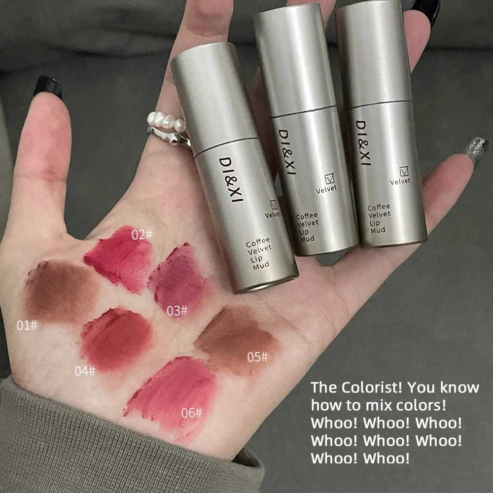 Dark brown matte velvet lip gloss waterproof durable stick free cup sexy red lip clay lipstick makeup Korean cosmetics W241101