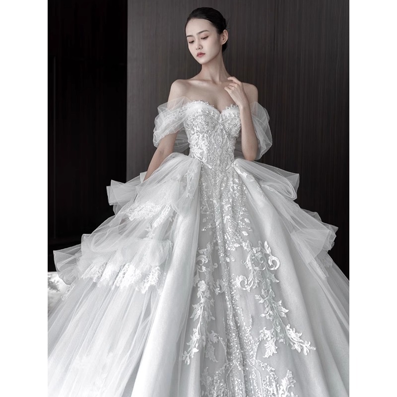 glaring Sparkle Wedding Dresses Vestido Noiva Ball Gown Long train Plus Size Princess Bridal Gowns for Women lace princess 2024 tulle satin Robe De Ma