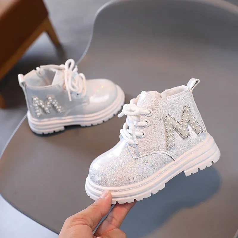 Girls shoes spring and autumn new styles childrens leather boots fashionable and glossy childrens platform foot boots side zipper M241102