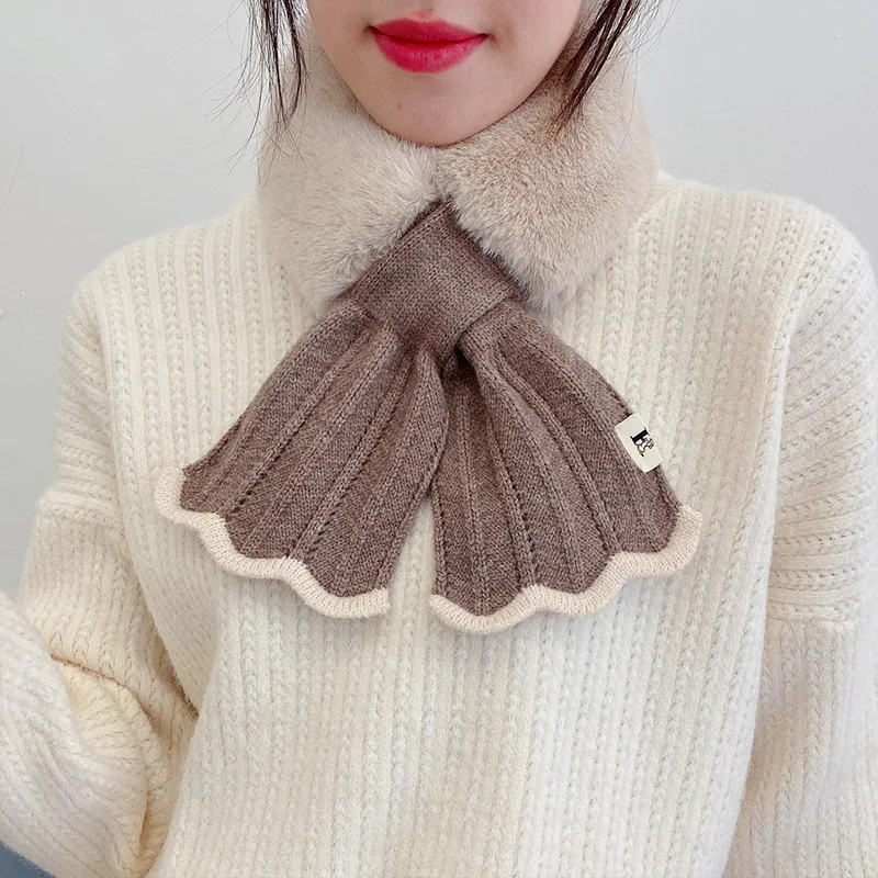 2025 Winter Soft Faux Fur Scarf Women Girl Elegant new Knitted Fish Tail Cross Snood Scarves Outdoor Windproof Neck Warmer Neckerchief
