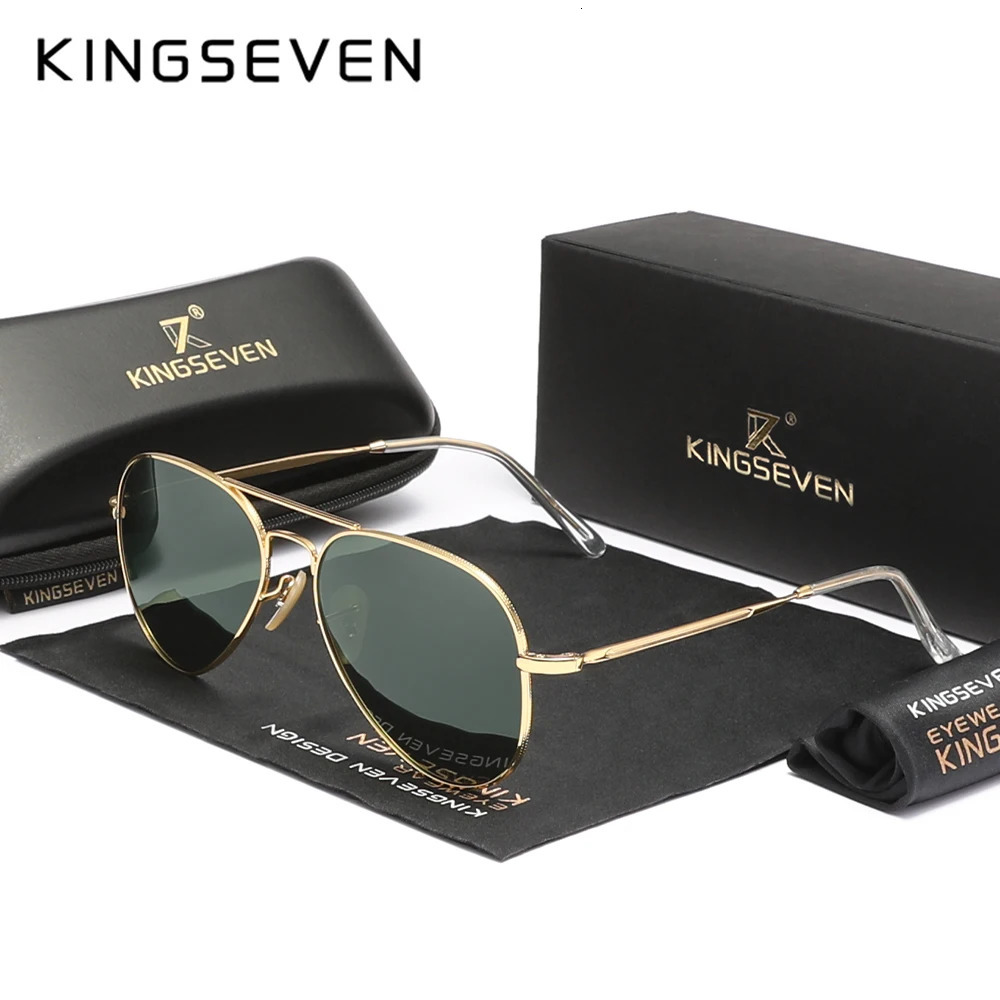KINGSEVEN Pilot Alloy Mens Sunglasses Polarized UV400 Anti Reflective Full Frame Parsnip Glasses Womens Retro Glasses 241031