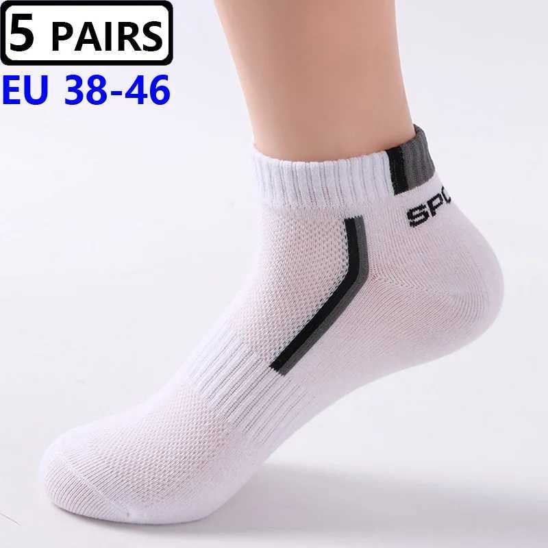 5 Pairs Men Ankle Large Big Size4546 Breathable Cotton Sports Plus Mesh Casual Athletic Summer Thin Cut Short Sock LX241102