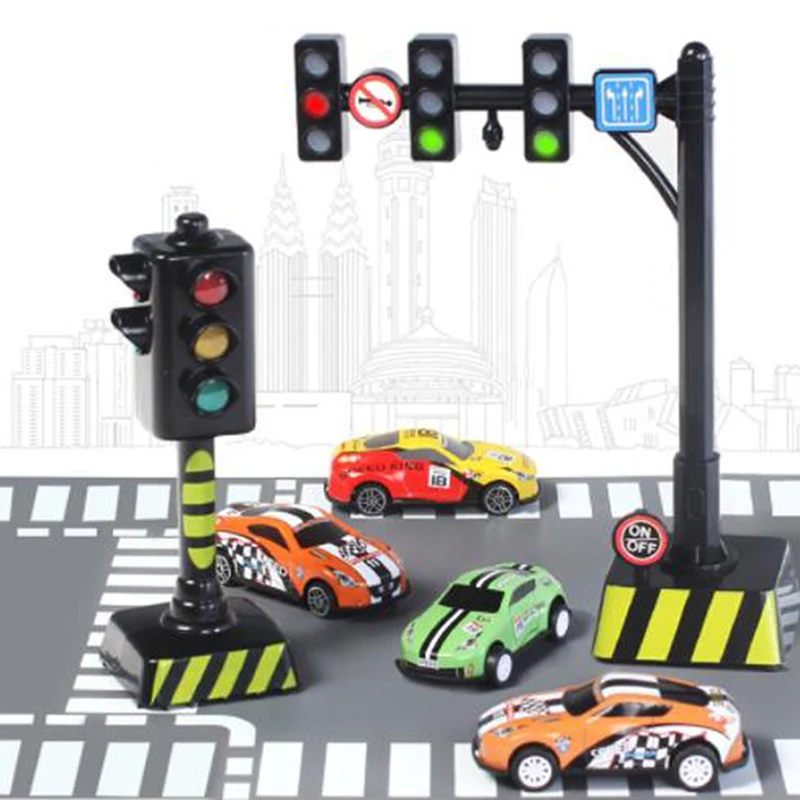 Traffic Road Sign Light Lamp Block Brick City Street View Accessories Signpost Barrier Speed Limit Indicator Warning Toys