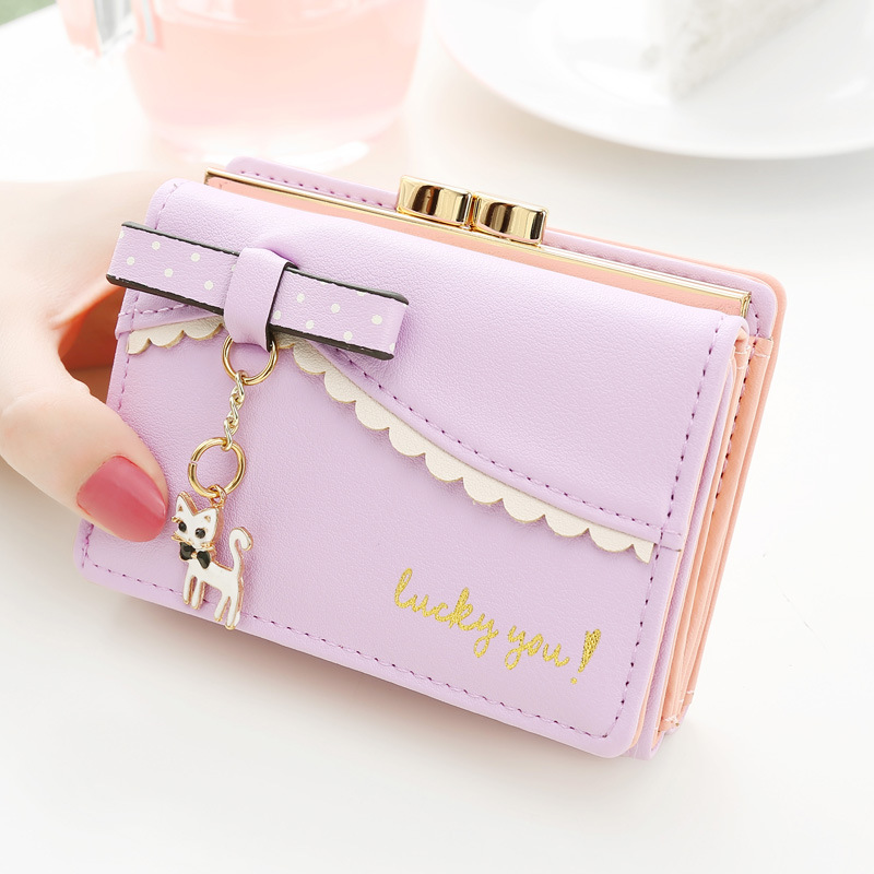Ladies Wallet: Cute, Short Practical Design with Mini Cat Pendant, Popular Student-Friendly Coin Purse and Card Holder