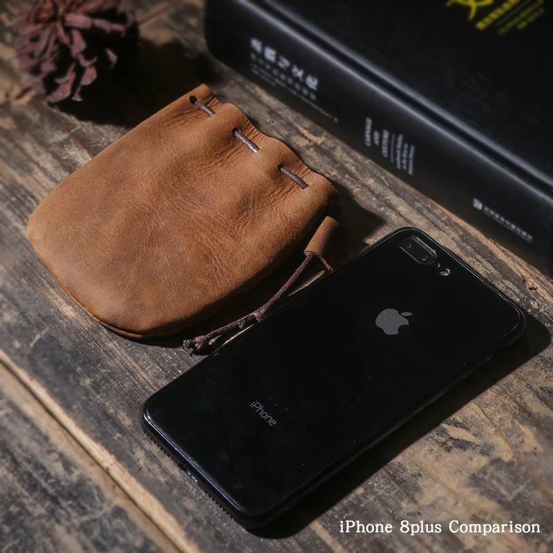 LUOKIR Mens Genuine Leather Coin Purse Simple Vintage Small Card Bag Womens Cowhide Wallet Keys Money Drawstring Storage Bags 241029